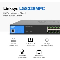 Switch Linksys 24 Puertos Poe+ Gbit Admin 4sfp+ NNET