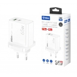 Cargador Inkax USB-A+C GaN 65W blanco NNET