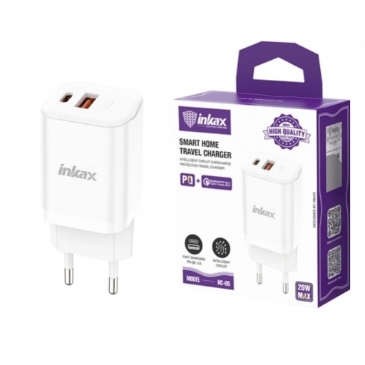 Cargador Inkax USB-A+C 20w blanco NNET