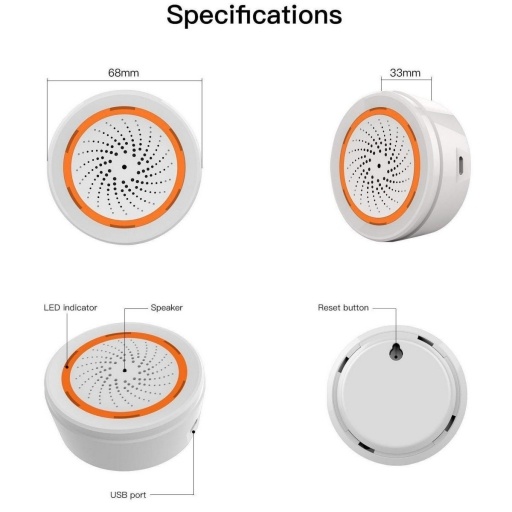 Alarma Audiovisual Zigbee Ir C/bateria MOES NNET