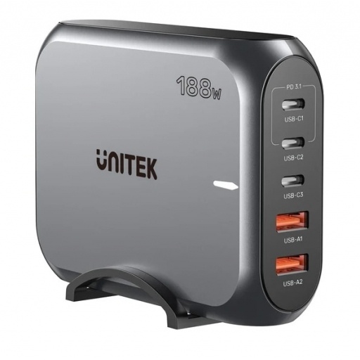 Cargador GaN Unitek de Escritorio 188W 5 Puertos