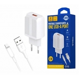 Cargador Inkax USB-A 2.1A con Cable Micro USB