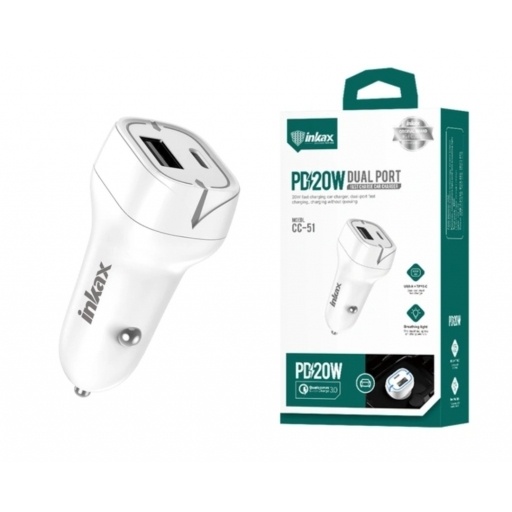 Cargador para Auto Inkax USB-A y USB-C 20W