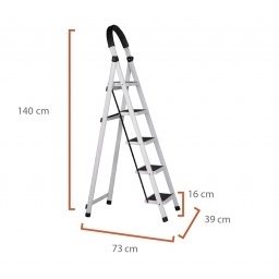 Escalera de 5 escalones negra y blanca base antideslizante