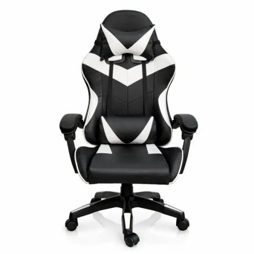 Silla Gamer Ergon�mica con Masaje Lumbar y Respaldo Reclinable Negra/Blanca