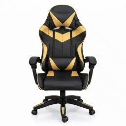 Silla Gamer Ergon�mica con Masaje Lumbar y Respaldo Reclinable NegraDorada
