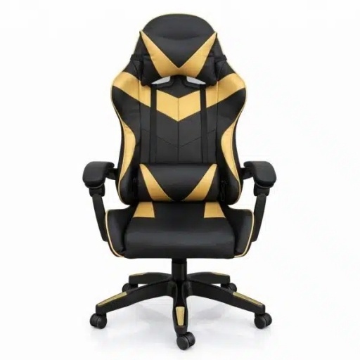 Silla Gamer Ergon�mica con Masaje Lumbar y Respaldo Reclinable Negra/Dorada